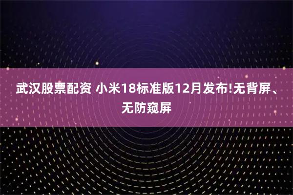 武汉股票配资 小米18标准版12月发布!无背屏、无防窥屏